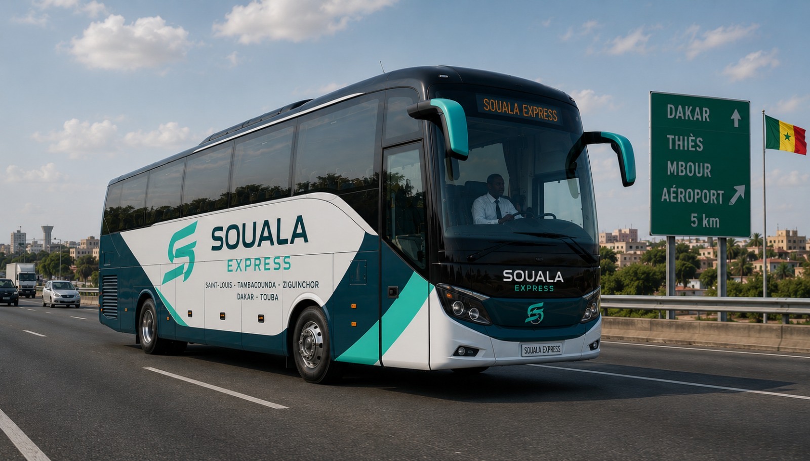 Autocar SOUALA Express sur la corniche de Dakar